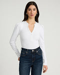 Express Women's Ribbed Puff Sleeve Henley Bodysuit in White