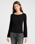 Express Women's Ribbed Boat Neck Bell Sleeve T-Shirt in Pitch Black