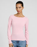Express Women's Ribbed Boat Neck Bell Sleeve T-Shirt in Pink Small