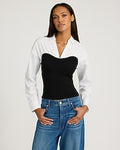 Express Women's Layered Tube V-Neck Long Sleeve Top in Pitch Black