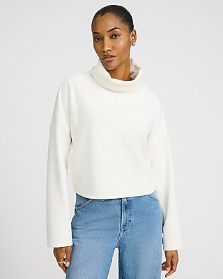 Express Women's Corduroy Funnel Neck Sweatshirt in Ivory