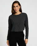 Express Women's Cozy Ribbed Crew Neck Long Sleeve T-Shirt in Gray
