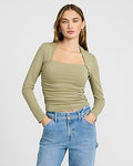 Express Women's Body Contour High Compression Long Sleeve Ruched Shrug T-Shirt in Sage