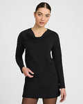 Express Women's Studio Stretch Crepe Draped Cowl Neck Long Sleeve Top in Black Small
