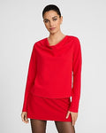 Express Women's Studio Stretch Crepe Draped Cowl Neck Long Sleeve Top in Red Small