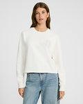 Express Women's Crest Graphic Crew Neck Fleece Sweatshirt in White Small