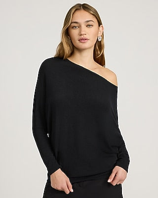 Express Women's Relaxed Crepe Convertible Dolman Long Sleeve Sweater in Pitch Black
