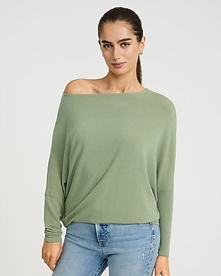 Express Women's Relaxed Crepe Convertible Dolman Long Sleeve Sweater in Green Small