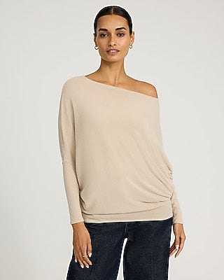 Express Women's Relaxed Crepe Convertible Dolman Long Sleeve Sweater in Neutral Small