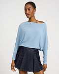 Express Women's Relaxed Crepe Convertible Dolman Long Sleeve Sweater in Blue Small