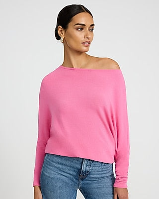 Express Women's Relaxed Crepe Convertible Dolman Long Sleeve Sweater in Pink Small