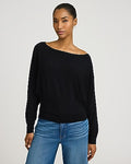 Express Women's Crepe Convertible Dolman Long Sleeve Banded Bottom Sweater in Pitch Black
