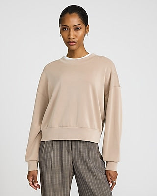 Express Women's Luxessentials Long Sleeve Crew Neck Top in Taupe