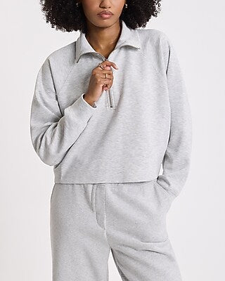 Express Women's Quarter Zip Boxy Sweatshirt in Silver Heather Gray