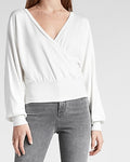 Express Women's Solid Wrap Front Sweatshirt in Swan