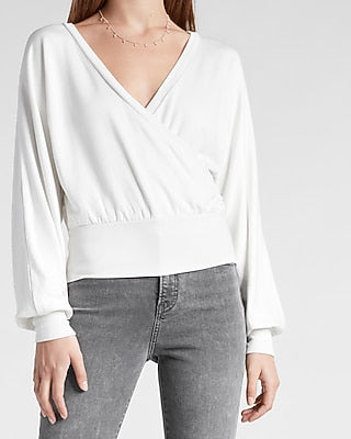 Express Women's Solid Wrap Front Sweatshirt in Swan