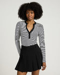 Express Women's Striped Ribbed Puff Sleeve Henley Bodysuit Small