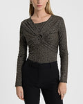 Express Women's Shine Twist Front Top in Pitch Black