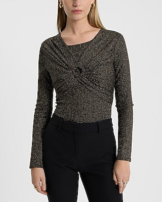 Express Women's Shine Twist Front Top in Black Small
