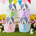 Personalizado lindo conejo de Pascua Orejas de huevo de Pascua de la raya Cesta de Pascua con el nombre y la inicial de Pascua del partido de caza de huevos de regalo para los niños