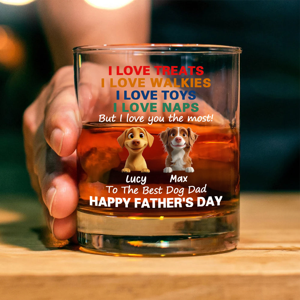 Vaso de whisky personalizado Feliz Día del Padre con nombre y 1-4 Perros Decoración de la cocina del hogar Regalo de cumpleaños del Día del Padre para dueños de perros Amantes del vino