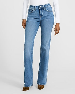 Express Women's Mid Rise Medium Wash Bootcut Jeans in Blue, size: 0