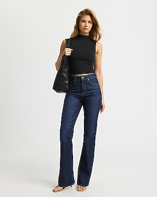 Express Women's High Waisted Dark Wash '90S Bootcut Jeans in Blue, size: 0