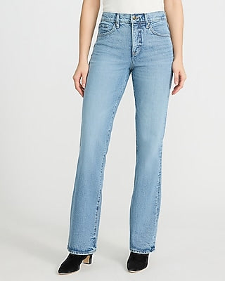 Express Women's High Waisted Medium Wash '90S Bootcut Jeans in Light Wash