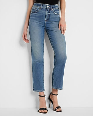 Express Women's High Waisted Straight Ankle Jeans in Medium Wash