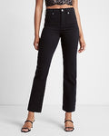 Express Women's High Waisted Black Straight Ankle Jeans in Pitch Black