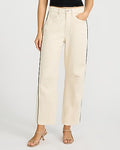 Express Women's Low Slung Piped Barrel Jeans in Ivory