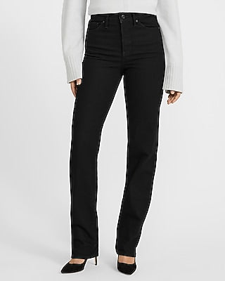 Express Women's High Waisted Black Straight Jeans in Pitch Black