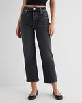 Express Women's High Waisted Washed Black Relaxed Straight Ankle Jeans in Medium Wash