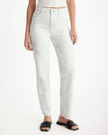 Express Women's High Waisted Light Acid Wash Raw Hem Straight Leg Jeans in Light Wash
