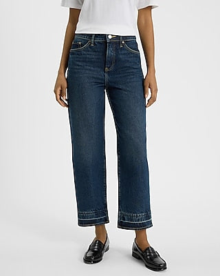 Express Women's High Waisted 50/50 Rigid Stretch Relaxed Straight Ankle Jeans in Dark Wash