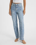 Express Women's High Waisted Snakeskin Light Wash Straight Jeans in Blue, size: 0