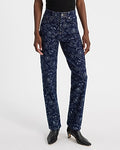 Express Women's High Waisted Floral Straight Jeans in Dark Wash