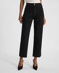 Express Women's High Waisted Stay Black Raw Hem Straight Ankle Jeans in Pitch Black