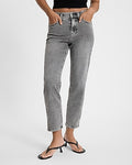 Express Women's High Waisted Gray Wash Curvy FlexX Straight Ankle Jeans in Pitch Black