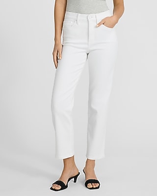 Express Women's High Waisted Straight Ankle Jeans in White