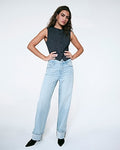 Express Women's High Waisted Cuffed Relaxed Straight Jeans in Light Wash