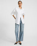 Express Women's High Waisted Cargo 50/50 Rigid Stretch Relaxed Straight Jeans in Light Wash