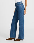 Express Women's High Waisted Medium Wash Studded Relaxed Straight Jeans in Blue, size: 0