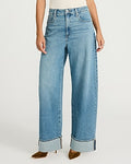 Express Women's Low Slung Cuffed Baggy Jeans in Light Wash