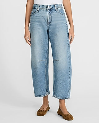 Express Women's Mid Rise Barrel Jeans in Light Wash