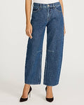 Express Women's Mid Rise Barrel Jeans in Medium Wash