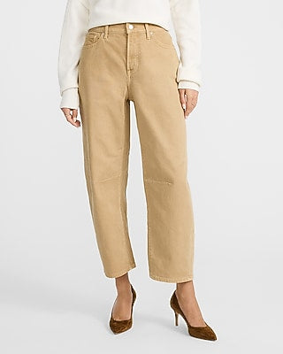 Express Women's Mid Rise Tan Barrel Jeans in Brown, size: 0