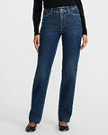 Express Women's High Waisted Folded Hem Straight Jeans in Dark Wash