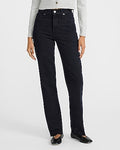 Express Women's High Waisted Black Released Hem Straight Jeans in Blue, size: 0