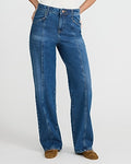 Express Women's High Waisted Seamed Relaxed Straight Jeans in Dark Wash